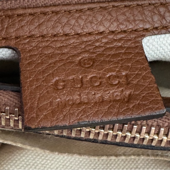 Gucci Medium Bella Tote W Brown & Tan GG Logo Canvas And Braided Leather Trim - Picture 14 of 16